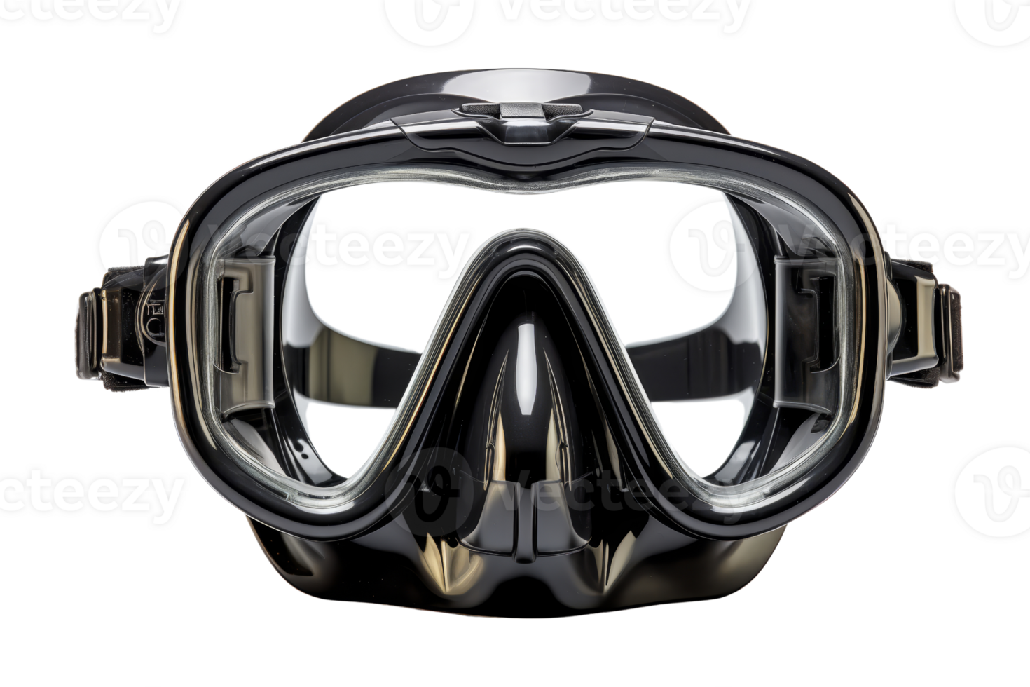 A pair of black goggles with clear lenses. The goggles are designed for use in water png