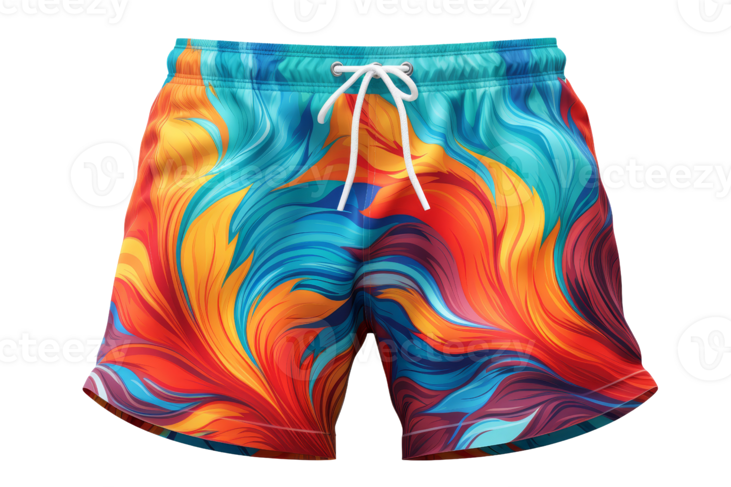 A colorful pair of shorts with a design of flames. The shorts are bright and colorful, with a design that looks like a fire. The shorts are made of a stretchy material png