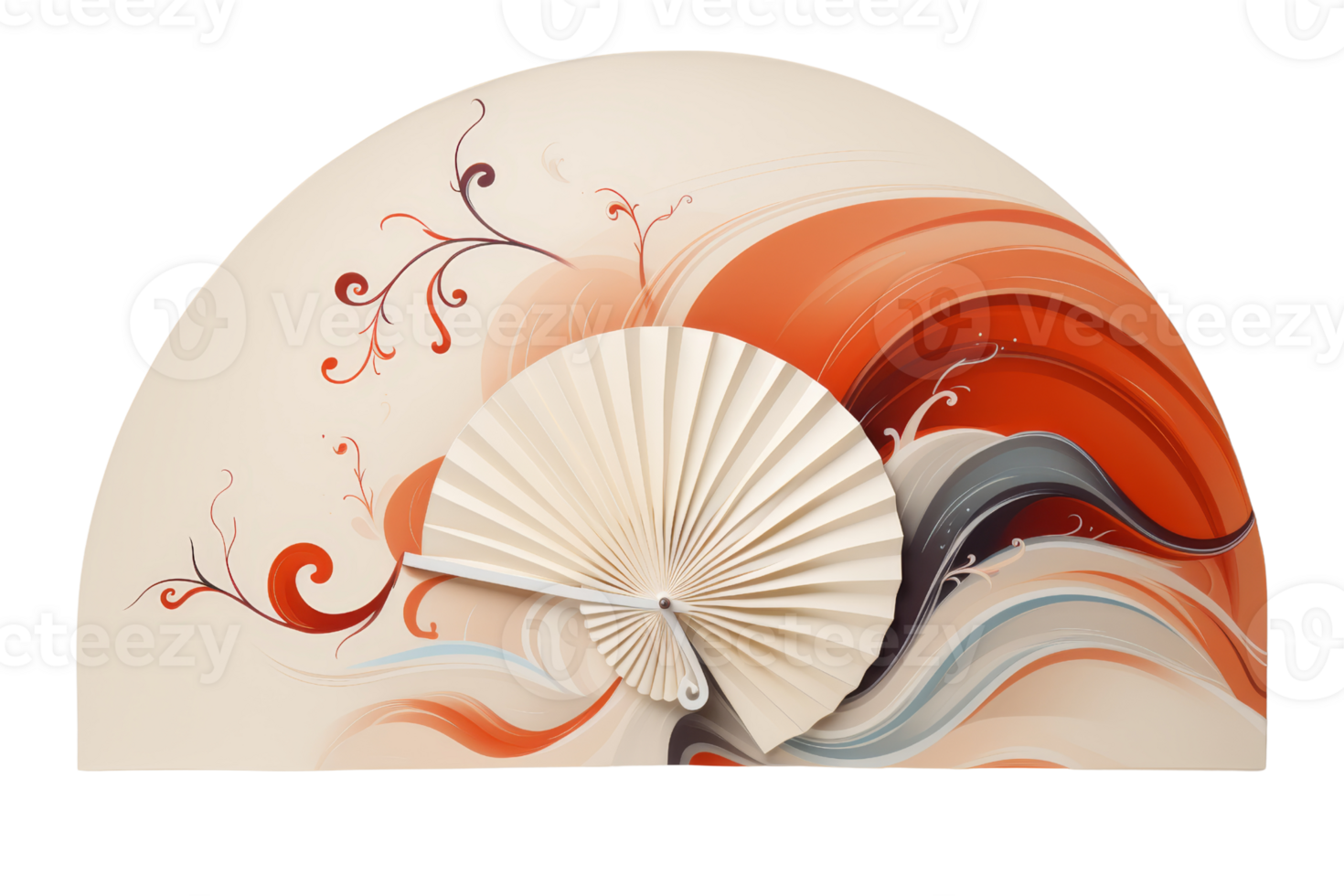 A fan with a clock on it. The fan is open and the clock is showing the time png
