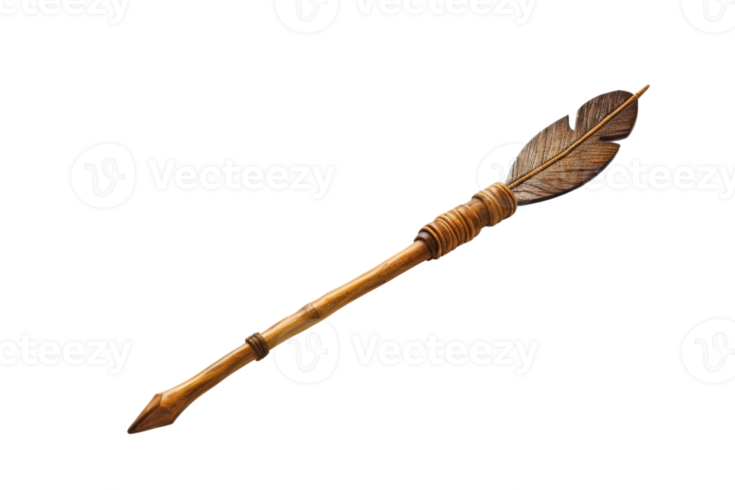 A wooden stick with a feather on the end. The stick is long and thin, and the feather is brown. The image has a simple and natural feel to it, with the stick and feather being the main focus png