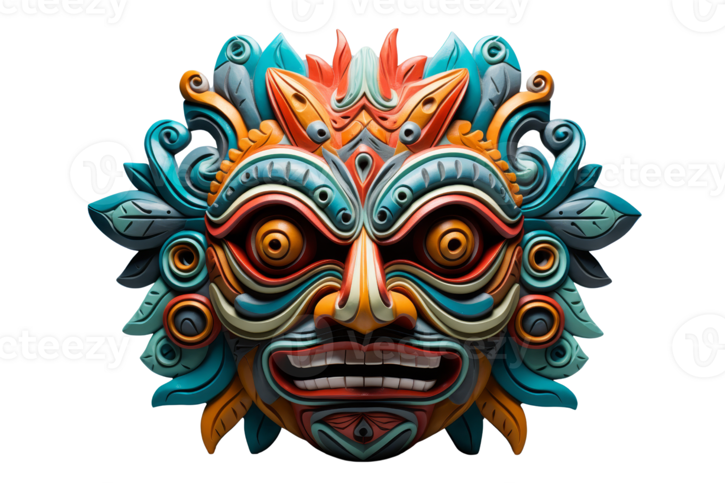 A colorful mask with a blue and orange face. The mask is very detailed and has a lot of different colors png