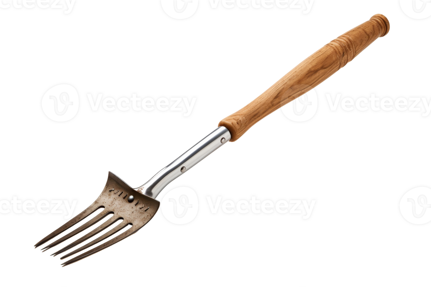 A wooden-handled garden fork isolated on transparent background. perfect for gardening and landscaping projects. png