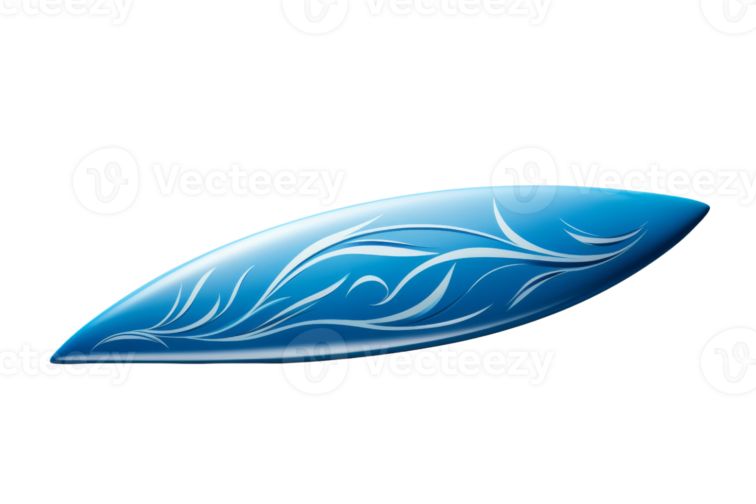 Blue, intricately designed abstract surfboard on a transparent background. perfect for sports and adventure-themed projects. png