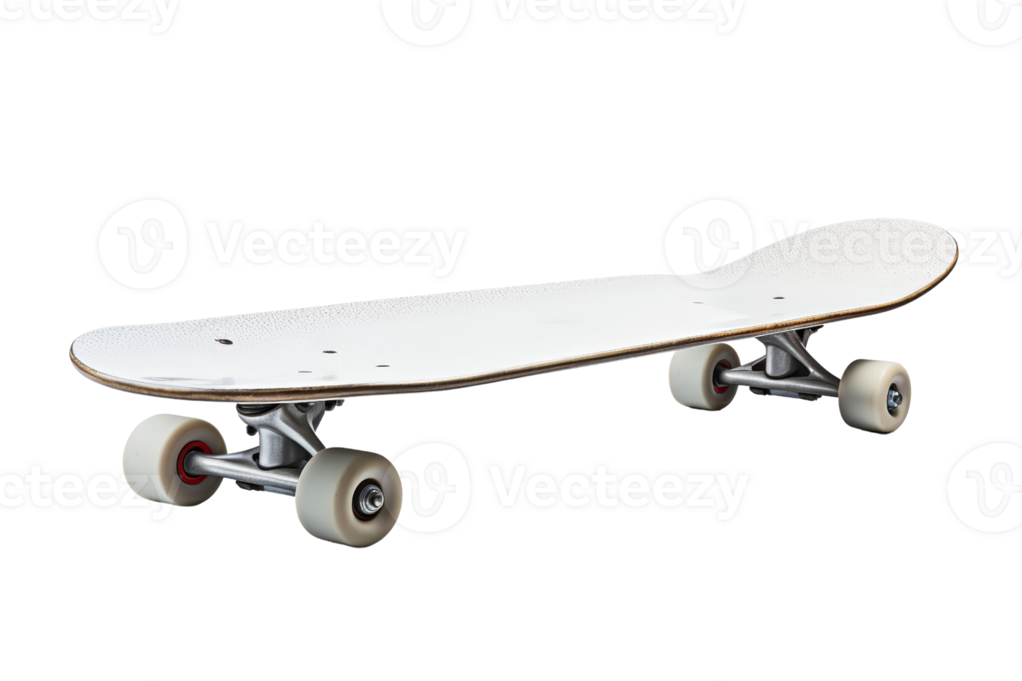 A white skateboard with black wheels. The skateboard is not in use png