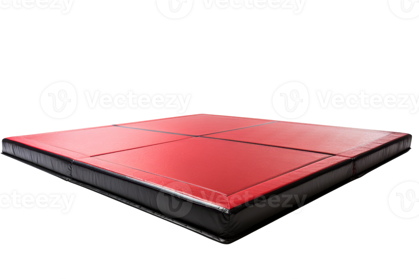 A red mat with black trim. The mat is square in shape. The mat is placed on a white background png