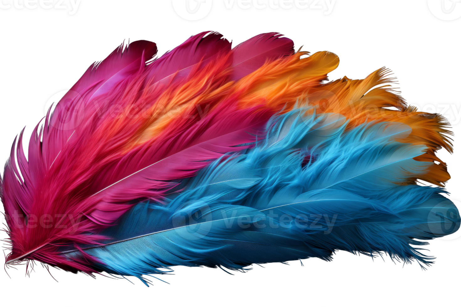 A colorful feather with a blue and orange stripe. The feather is vibrant and eye-catching, with a mix of colors that create a sense of energy and excitement png