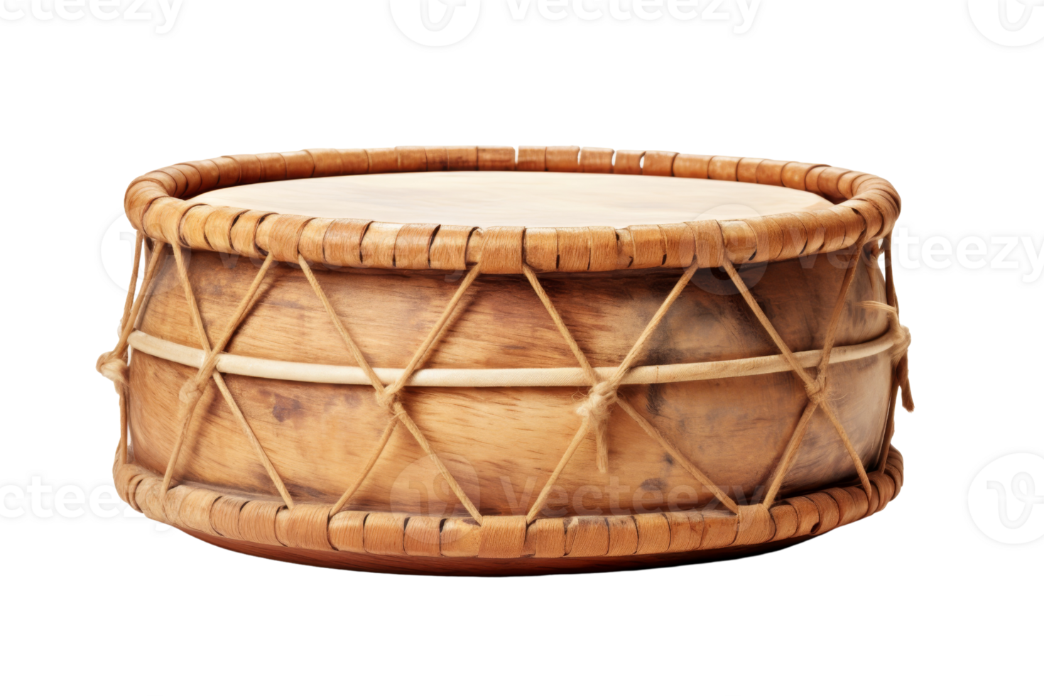 A wooden drum with a rope around it png