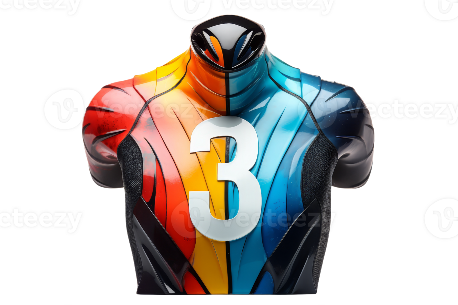 A colorful jersey with the number 3 on it. The jersey is designed to look like a person's torso png