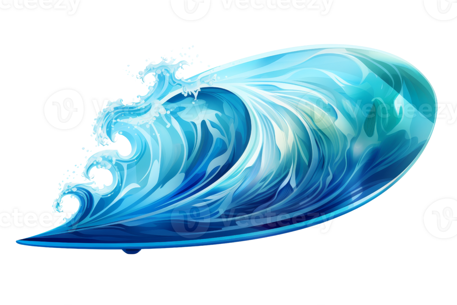 Vibrant, dynamic digital illustration of a crashing ocean wave, showcasing the power and beauty of the sea with vivid blue colors. png