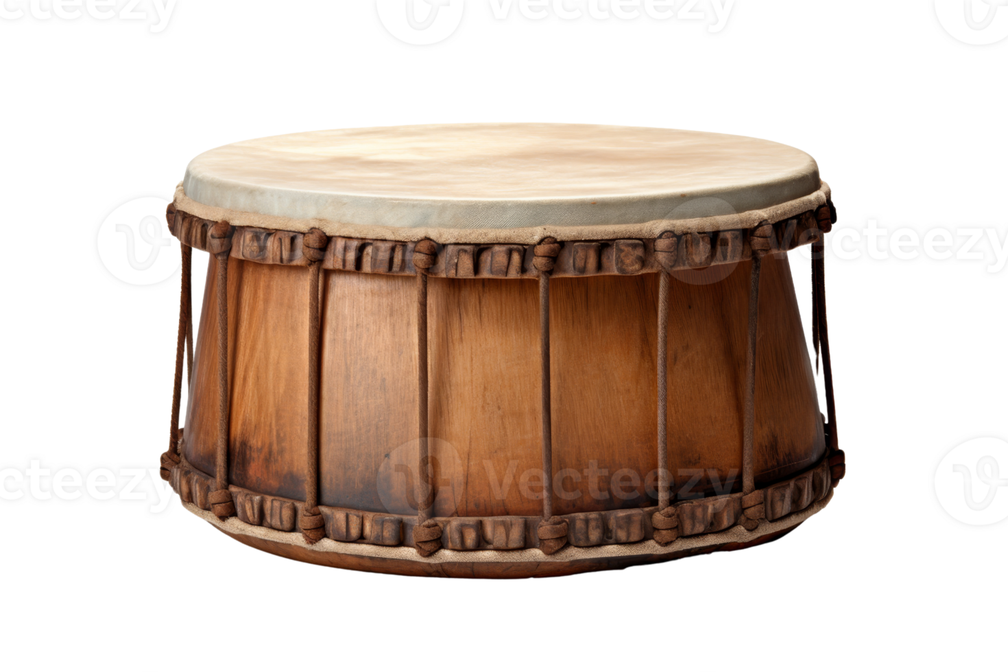 Traditional wooden drum isolated on a transparent background. showcasing craftsmanship and cultural heritage, perfect for music and cultural themes. png