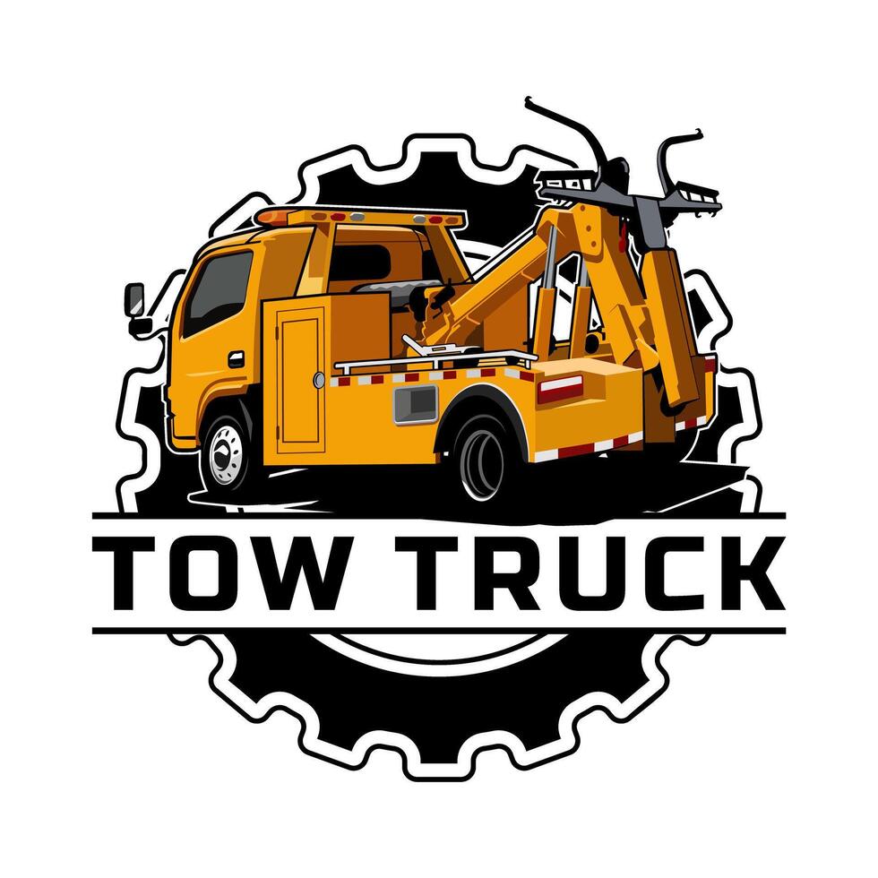 TOW TRUCK SERVICE WORKSHOP LOGO ILLUSTRATION DESIGN vector