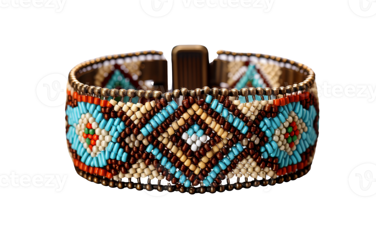 A bracelet with a blue and brown design. The bracelet is made of beads and has a gold clasp png