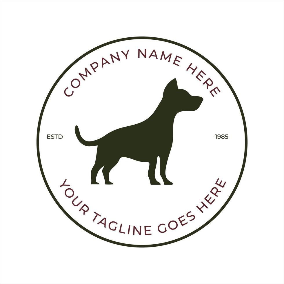Minimalist logo featuring a dog silhouette inside a circle. This design is suitable for pet-related businesses such as pet shops, veterinary clinics. vector