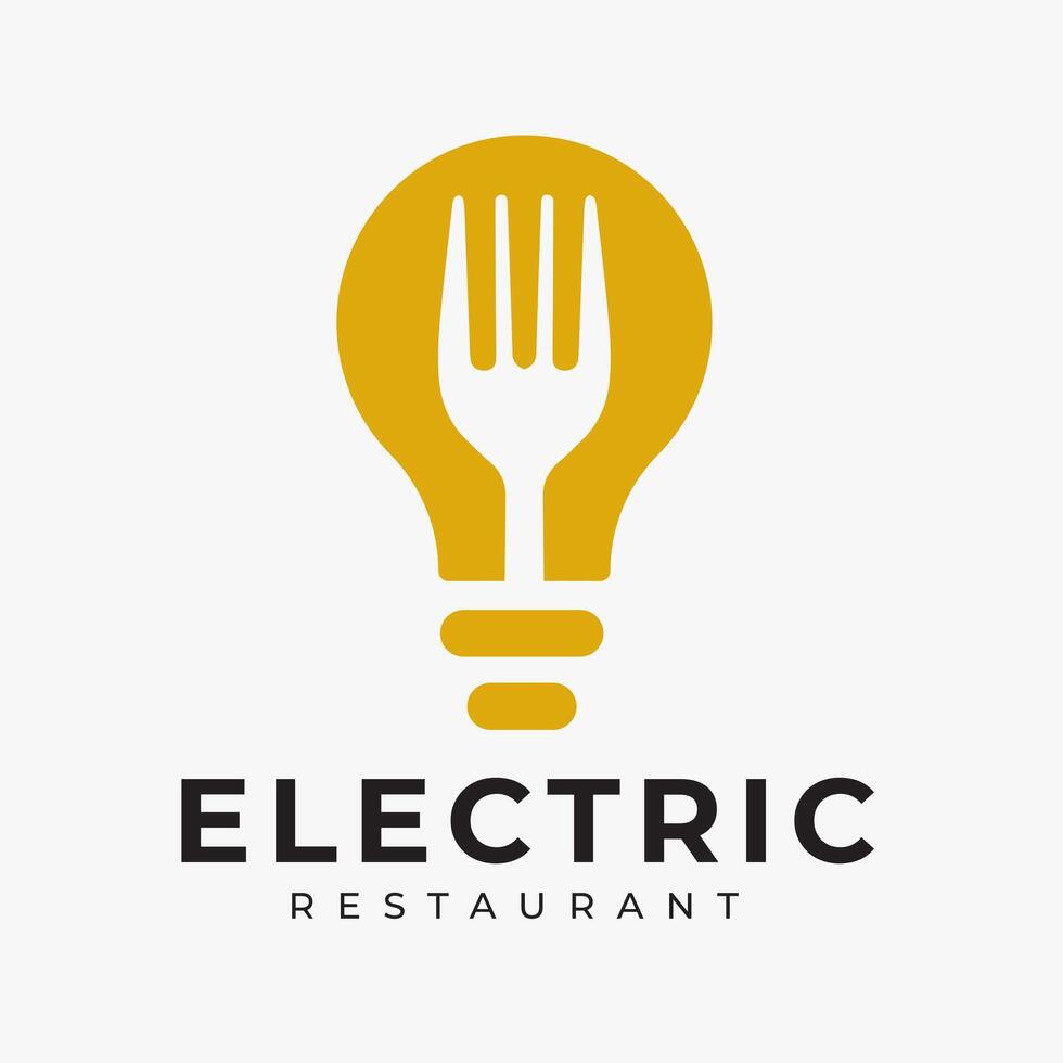 Creative Restaurant Logo with fork design integrated in lamp symbol, symbolizes innovative ideas and creativity in culinary world. suitable for restaurant, cafe vector