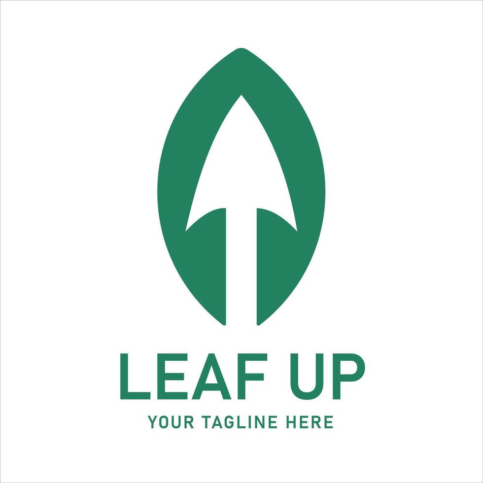 Minimalist logo with arrow design integrated in leaf shape, Suitable for businesses engaged in the environment, agriculture, renewable energy, or green technology. vector