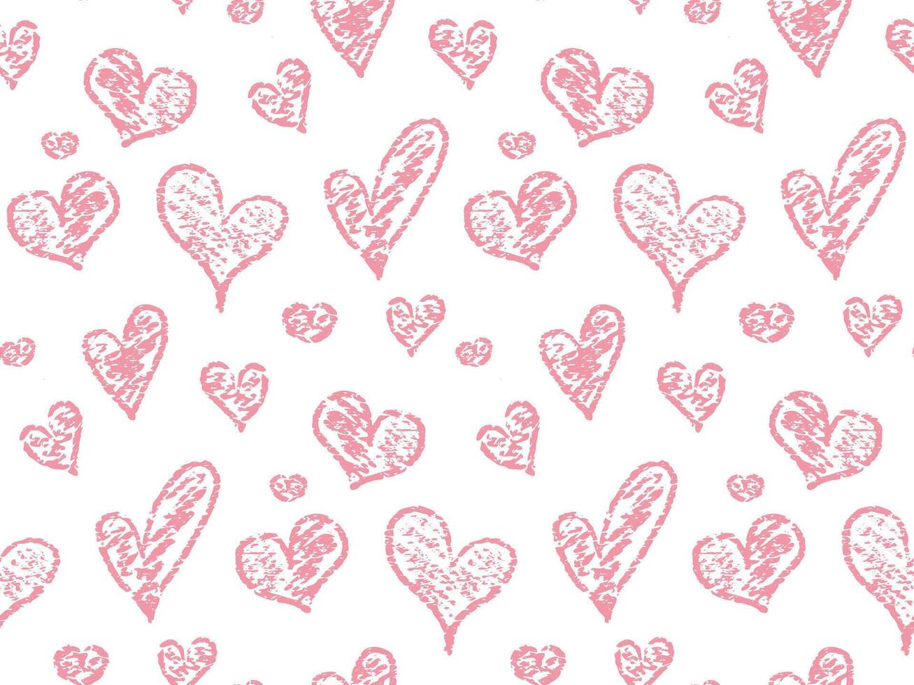 Chalk doodle hearts seamless pattern. Crayon hand drawn pencil heart background. Charcoal red symbol of love. design pattern for Valentine Day isolated on white background vector