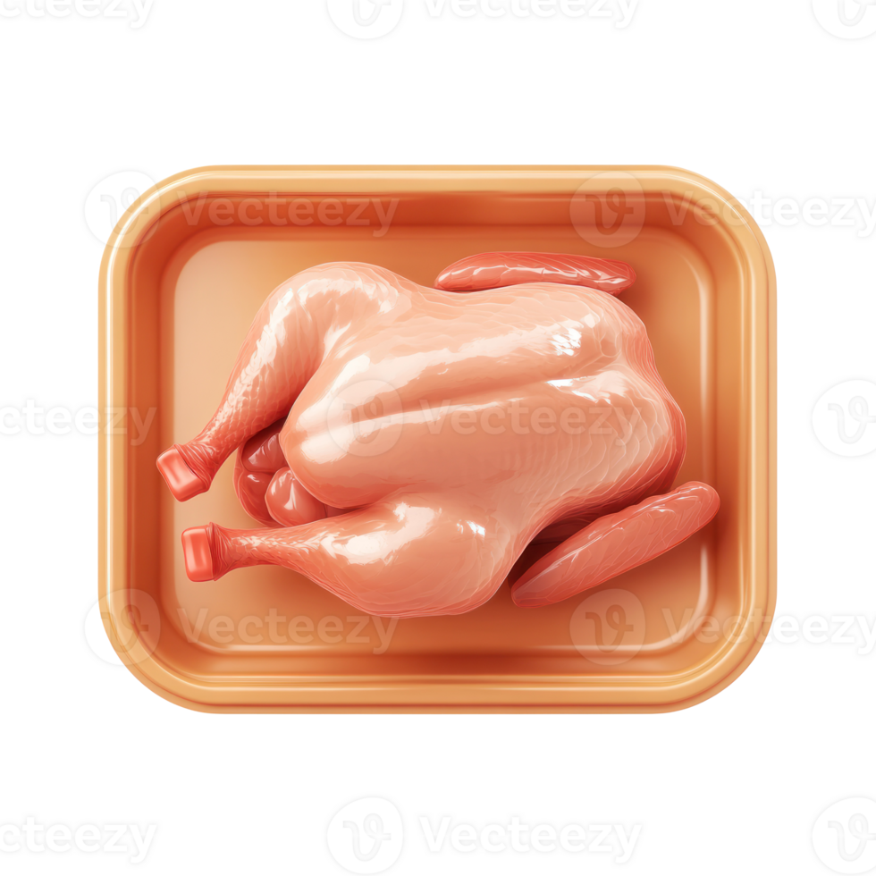 3D cartoon of chicken in a plastic container png