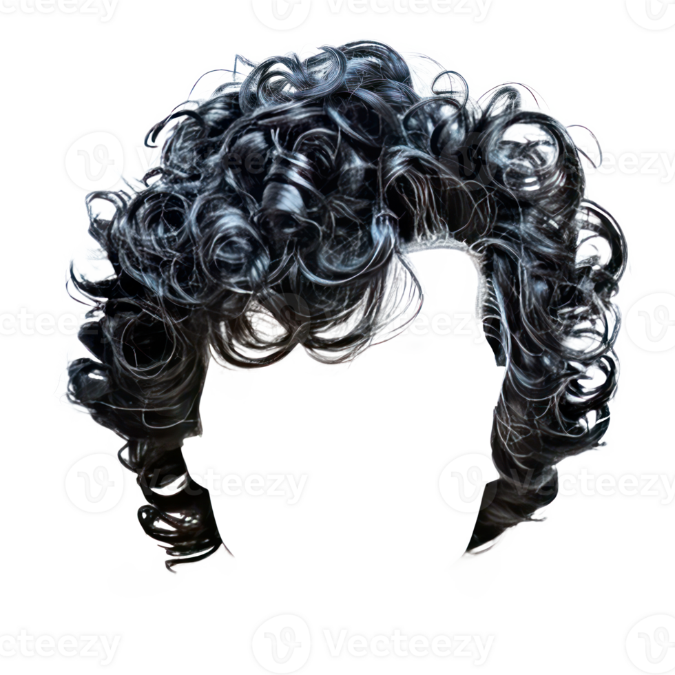 Modern Stylish men curly hair wig, fashionable hairstyle isolate on transparency background png