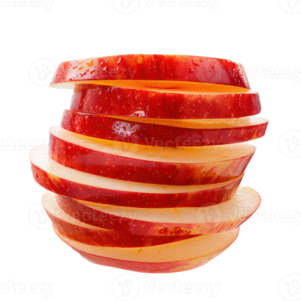 Apple slices front view full length isolate on transparency background png