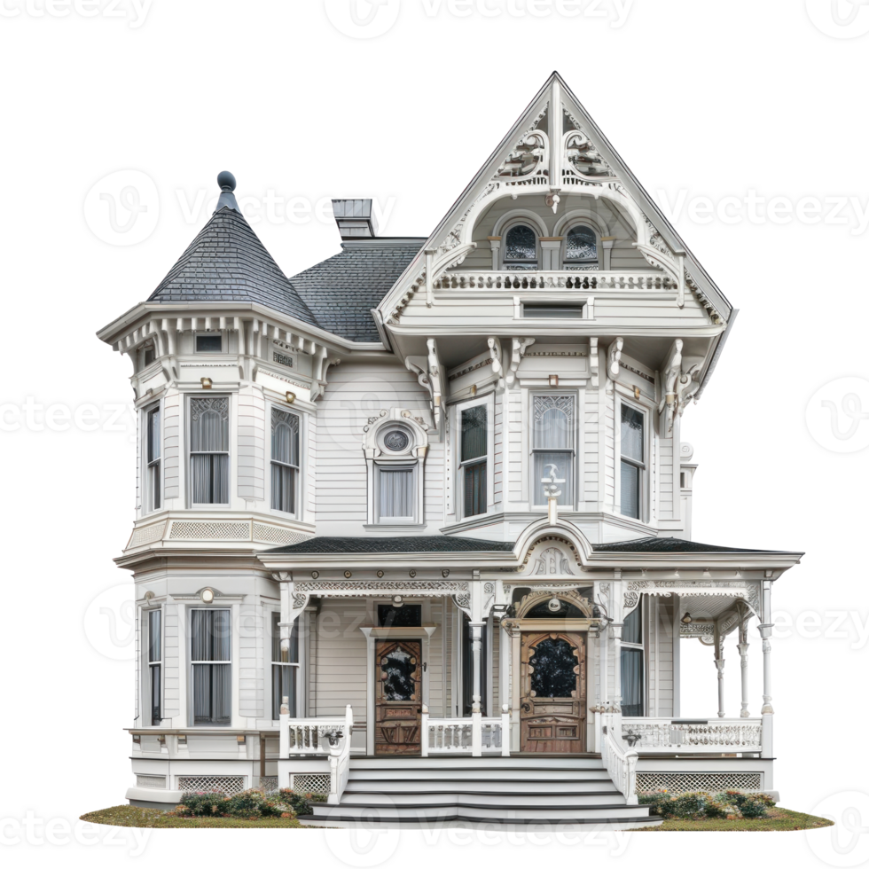 Victorian House front view full length isolate on transparency background png