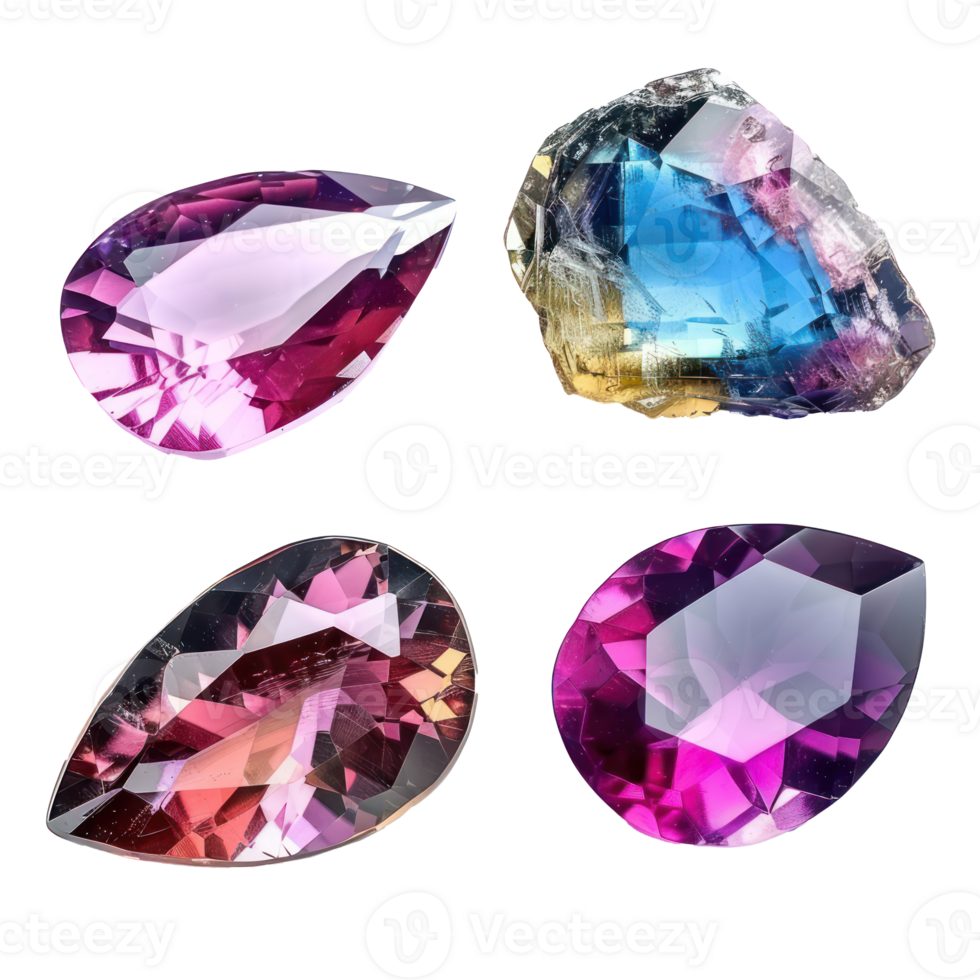 4 different shape of beautiful Gemstone stone isolate on transparency background png