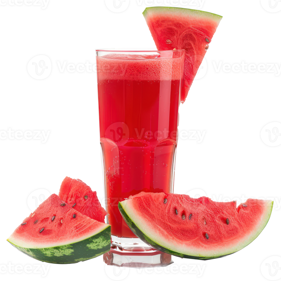 slices of watermelon with watermelon juice in a glass isolate on transparency background png