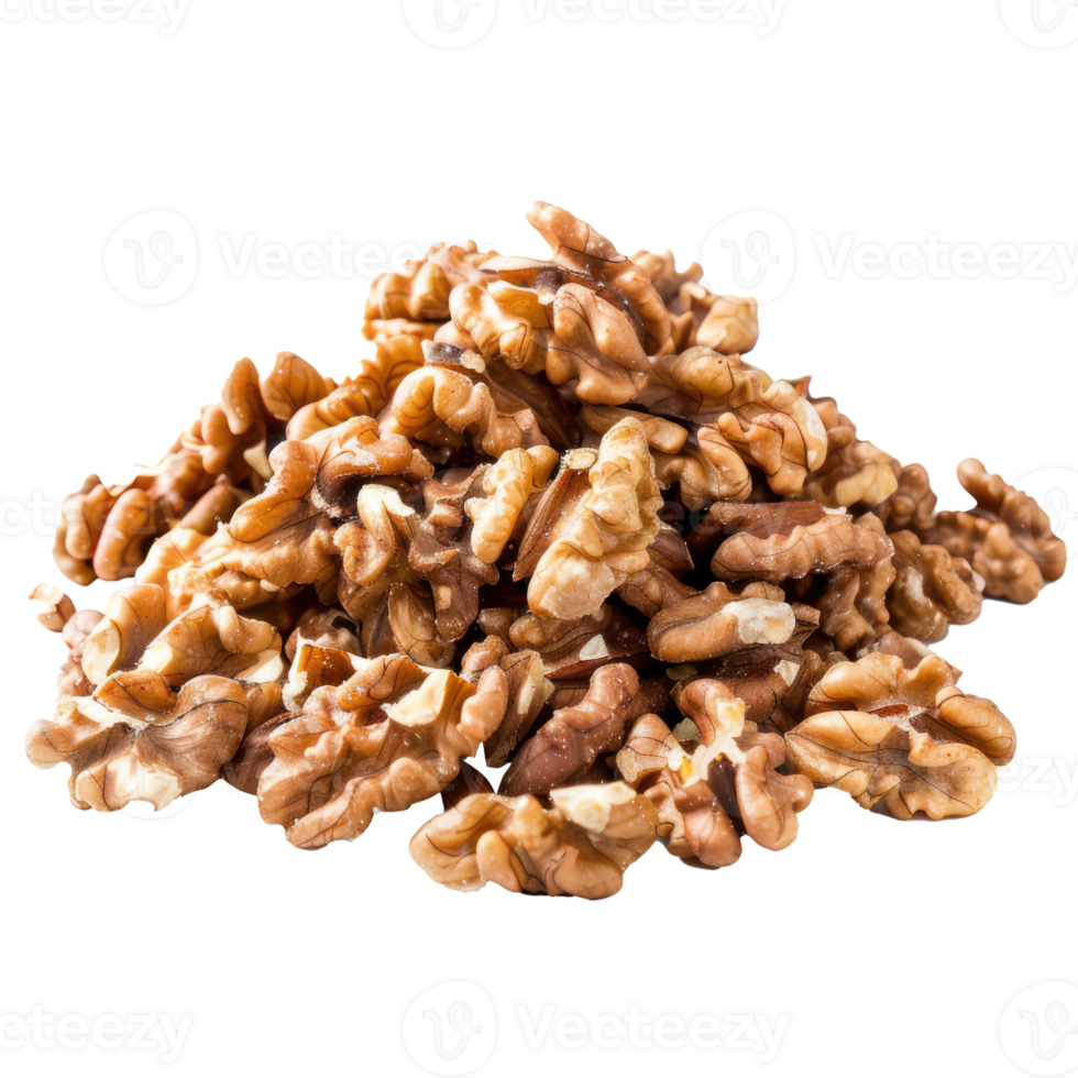Chopped heap of walnuts isolate on transparency background png