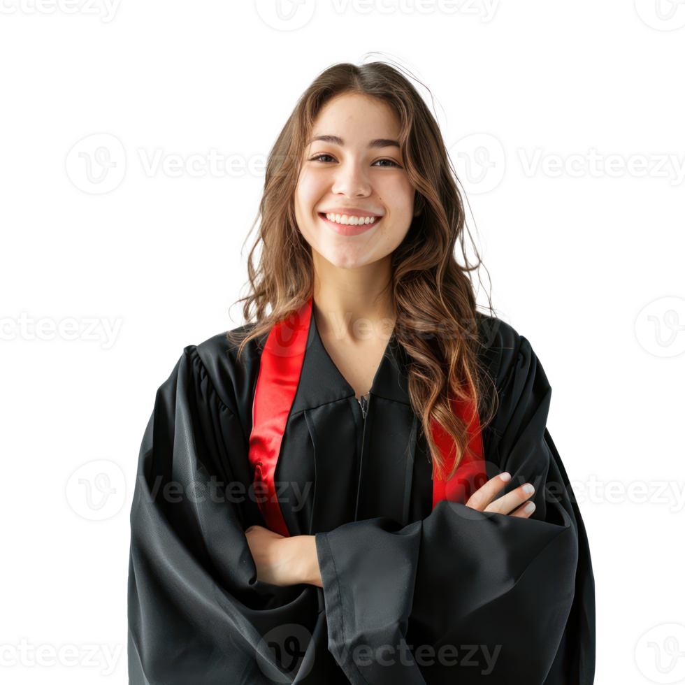 Confident smiling student in a graduation gown standing isolate on transparency background png