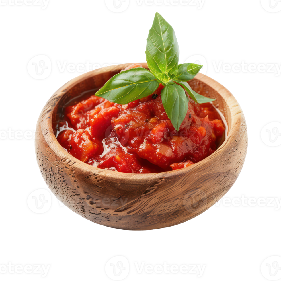 Tomato sauce on small wooden bowl front view isolate on transparency background png