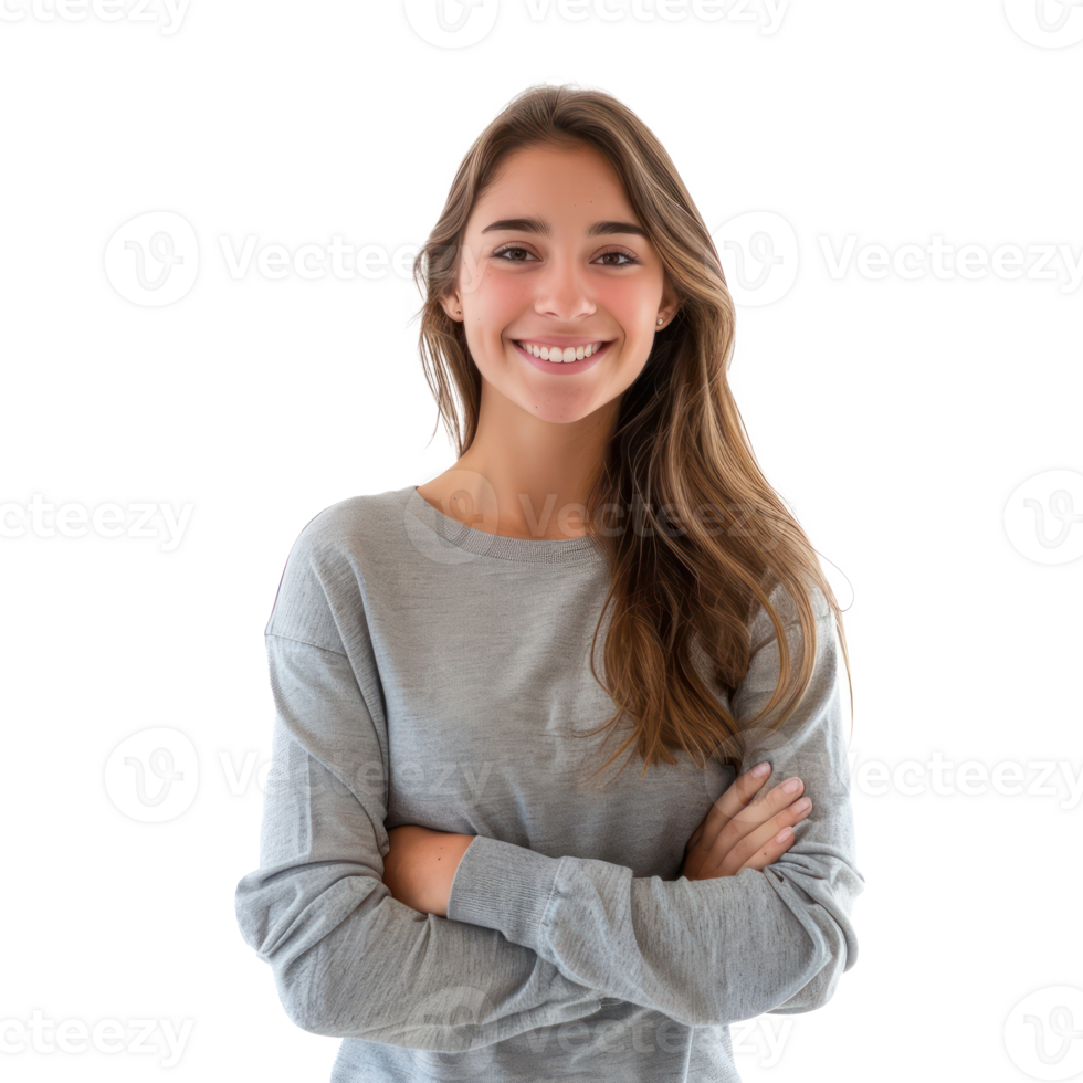 Smiling young female university student, standing isolate on transparency background png