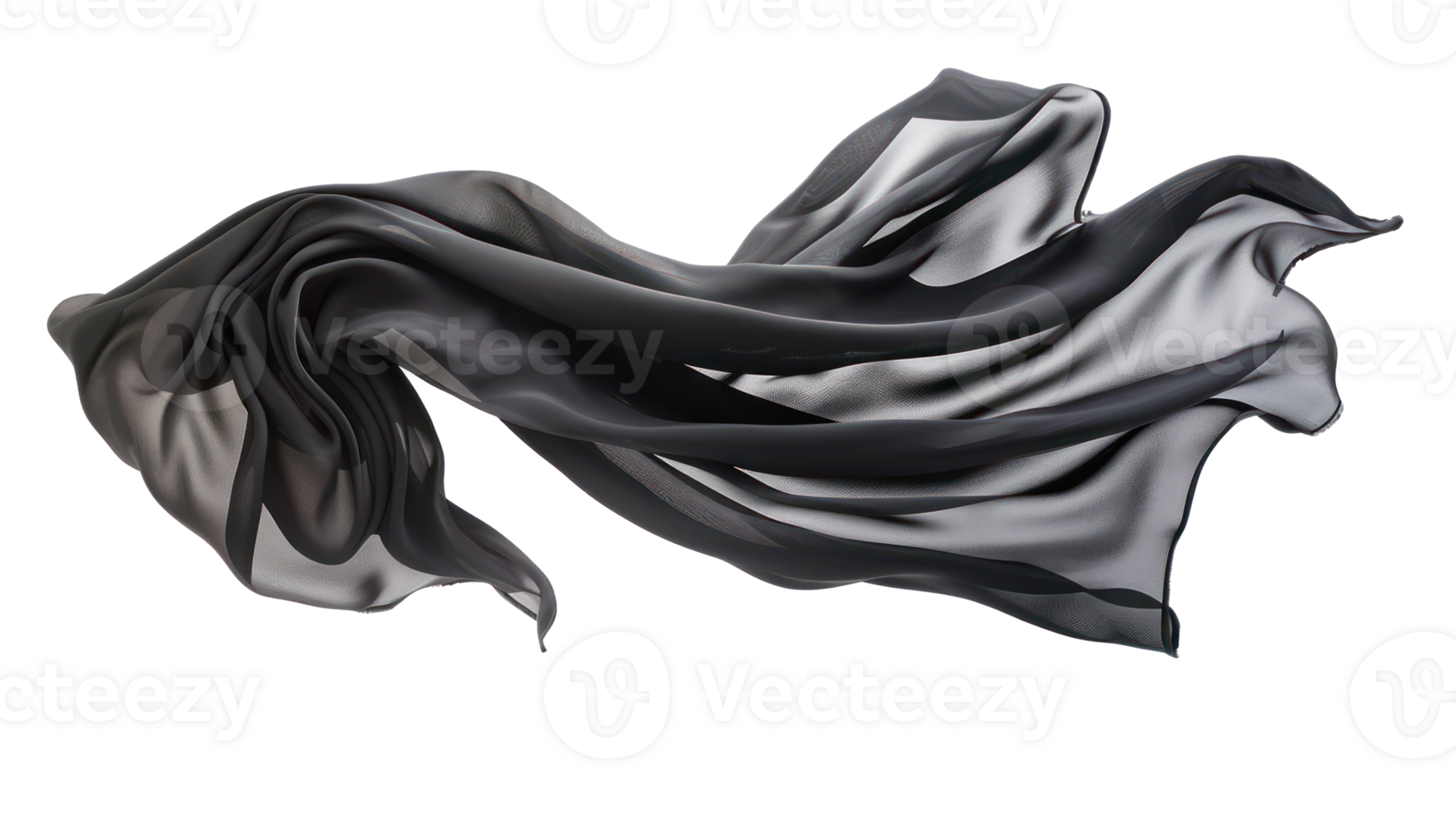 floating black fabric blowing isolate on transparency background png