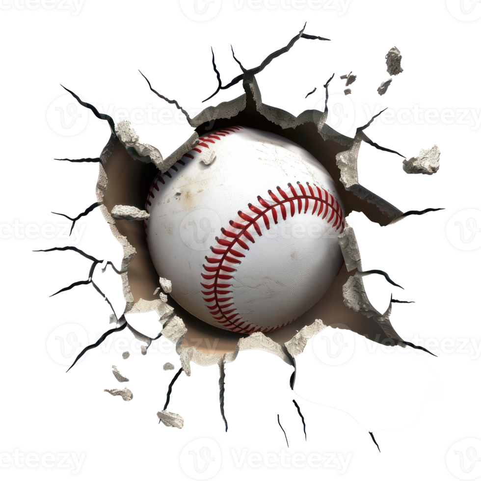 baseball bursting through a hole isolate on transparency background png