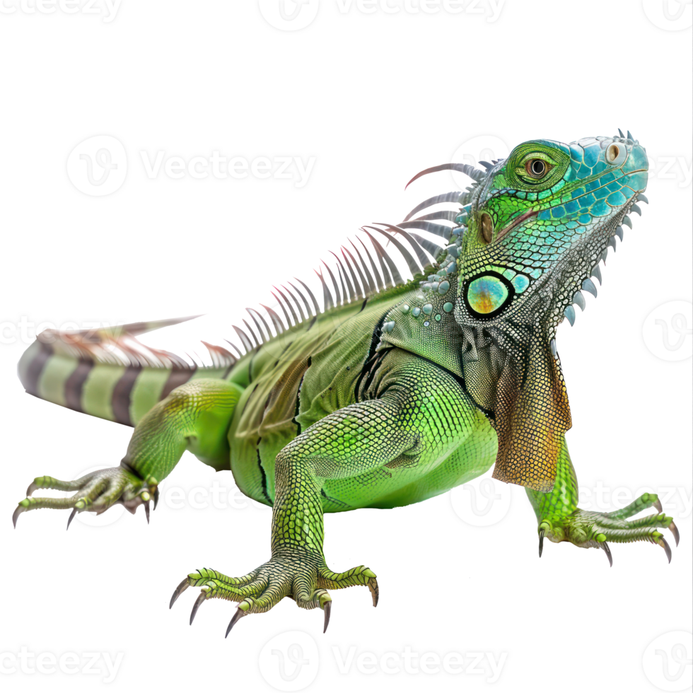 Green Iguanas pet side view full body isolate on transparency background png