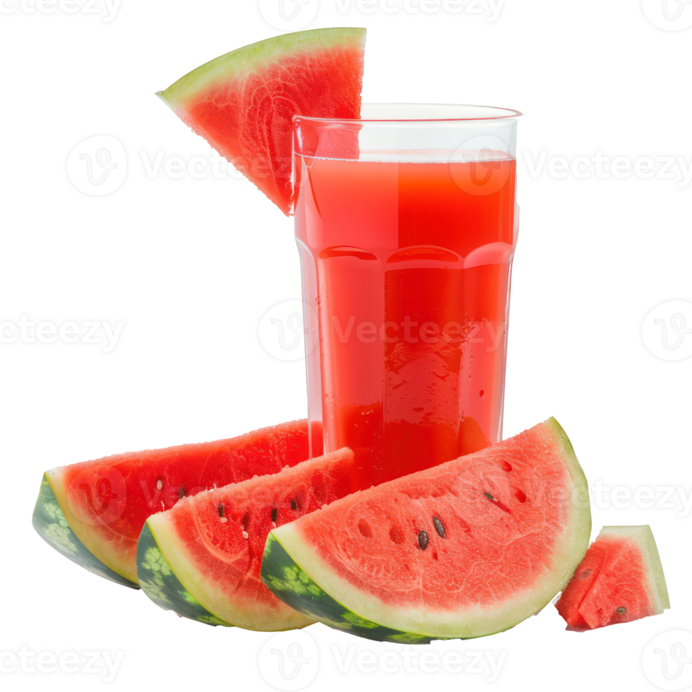slices of watermelon with watermelon juice in a glass isolate on transparency background png