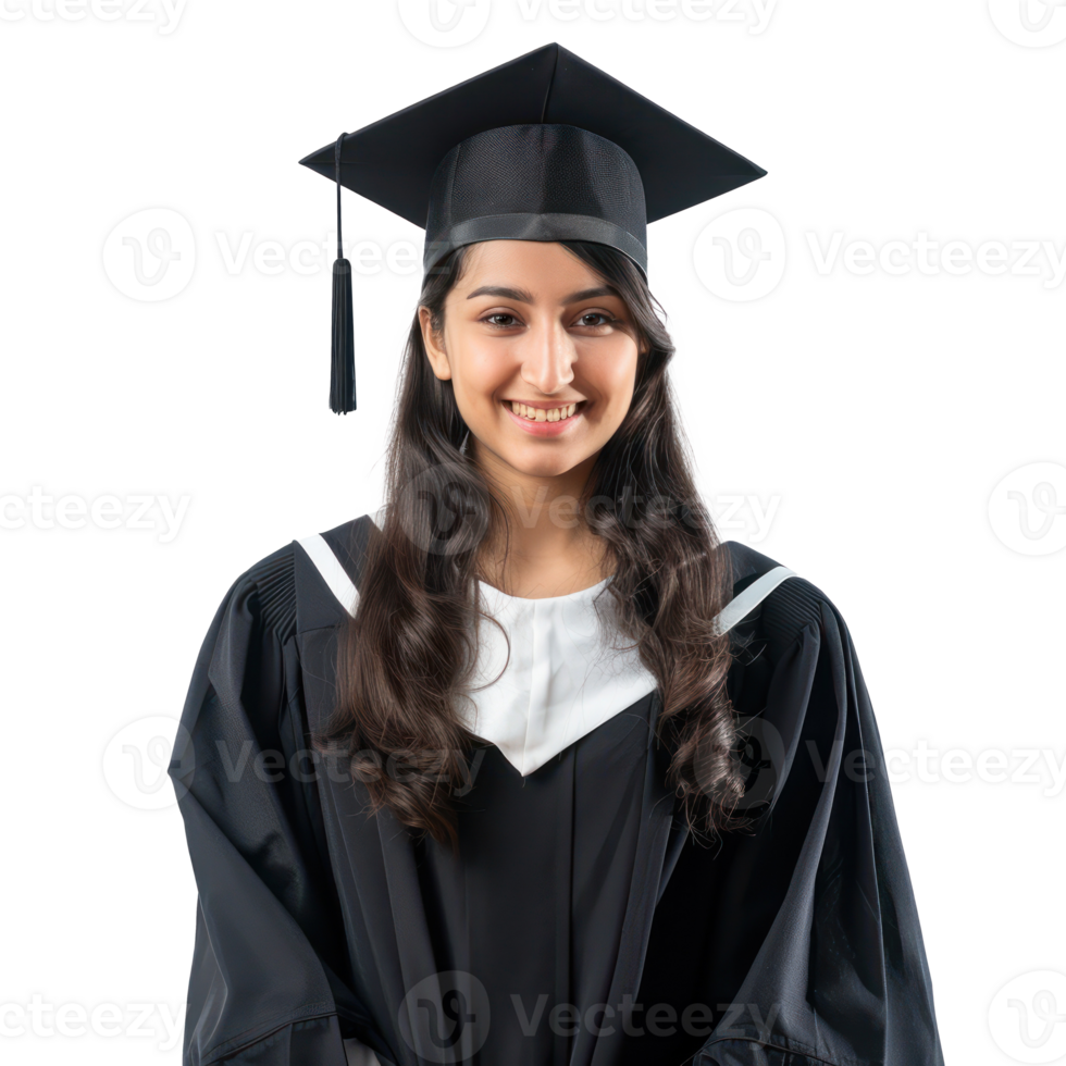Confident smiling student in a graduation gown standing isolate on transparency background png