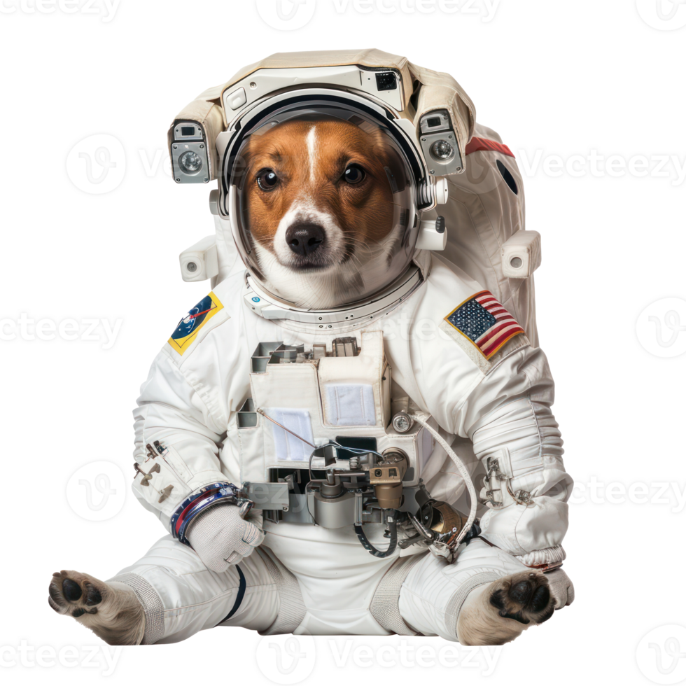 floated dog in astronaut suit isolate on transparency background png