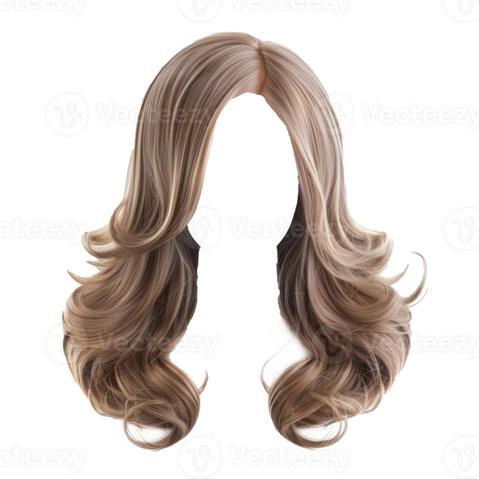 Stylish women hair wig, fashionable hairstyle isolate on transparency background png