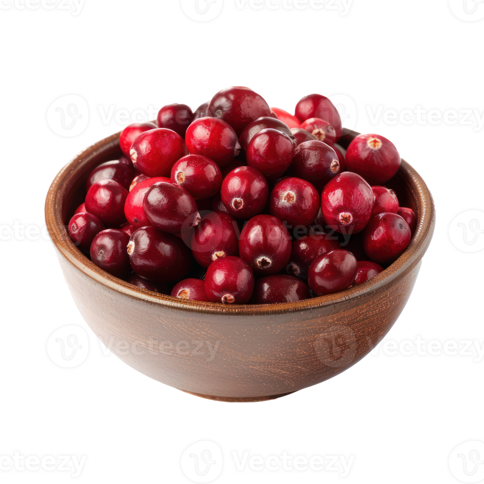 Fresh Cranberries in a bowl front view isolate on transparency background png