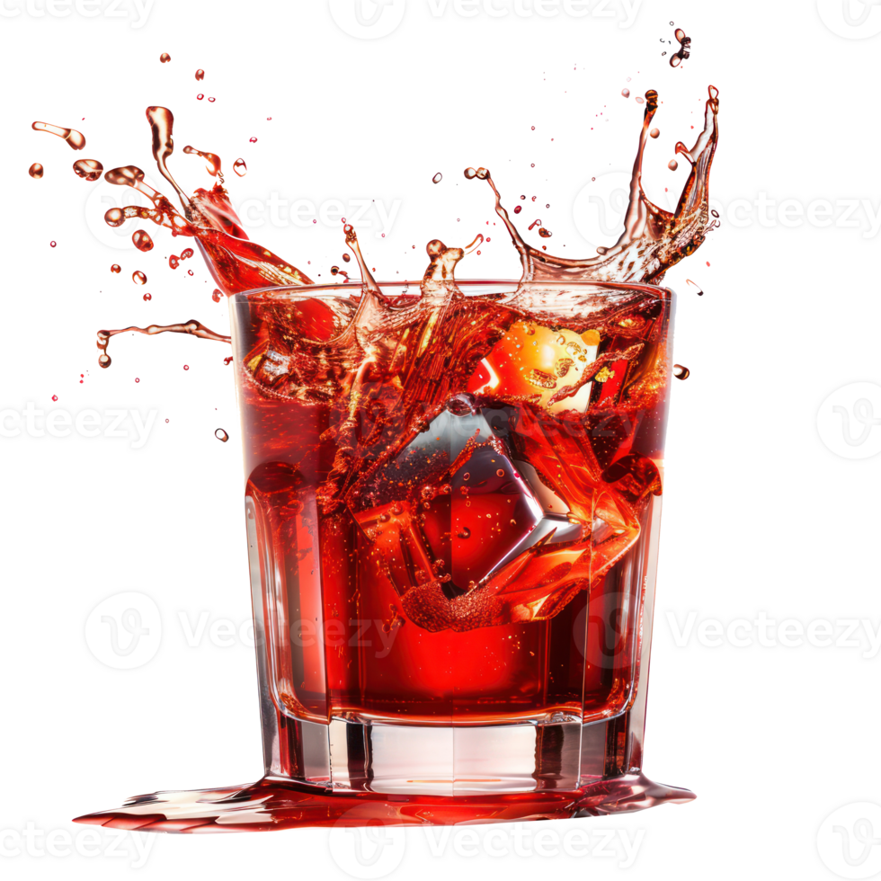 floated Splashing negroni cocktail falling into a glass isolate on transparency background png