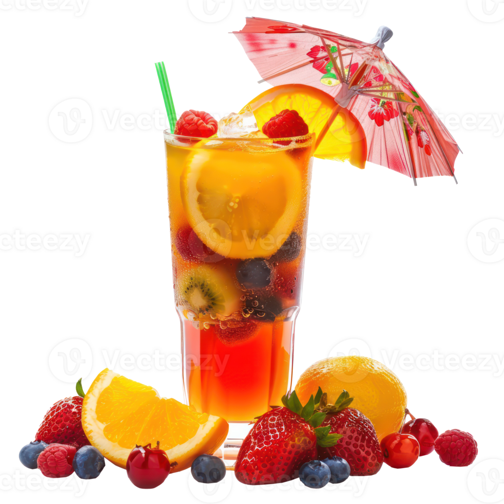 fruity cocktail adorned with a tiny umbrella isolate on transparency background png