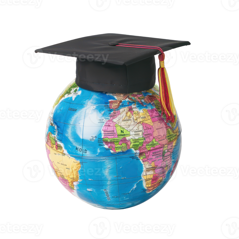 A globe featuring a graduation cap isolate on transparency background png