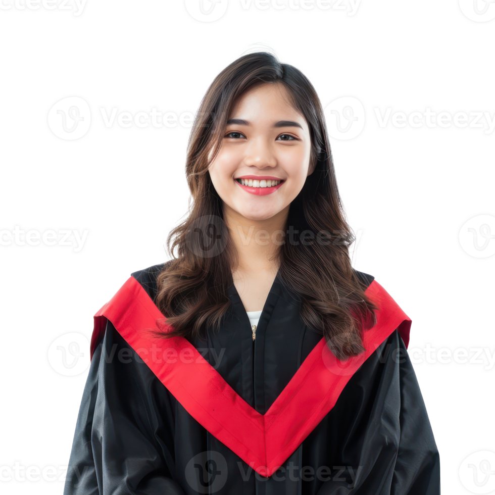 Confident smiling student in a graduation gown standing isolate on transparency background png