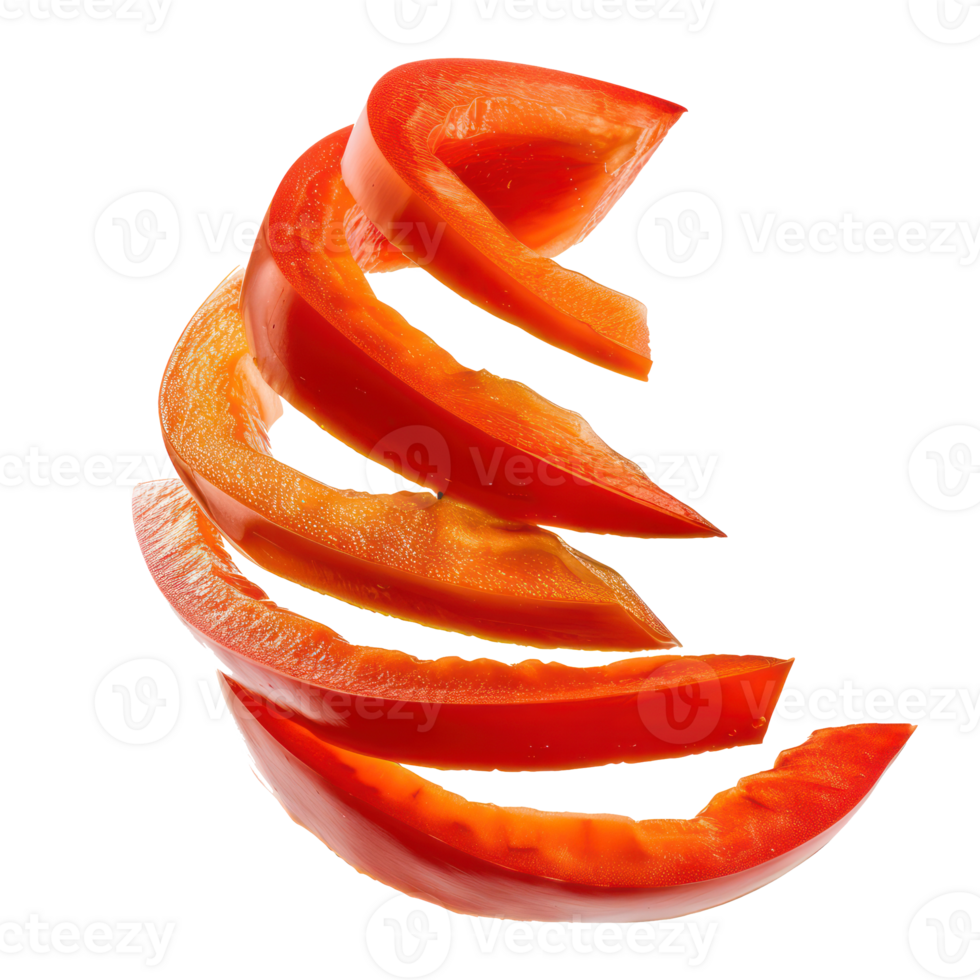 floating Sliced of red paprika pepper isolate on transparency background png