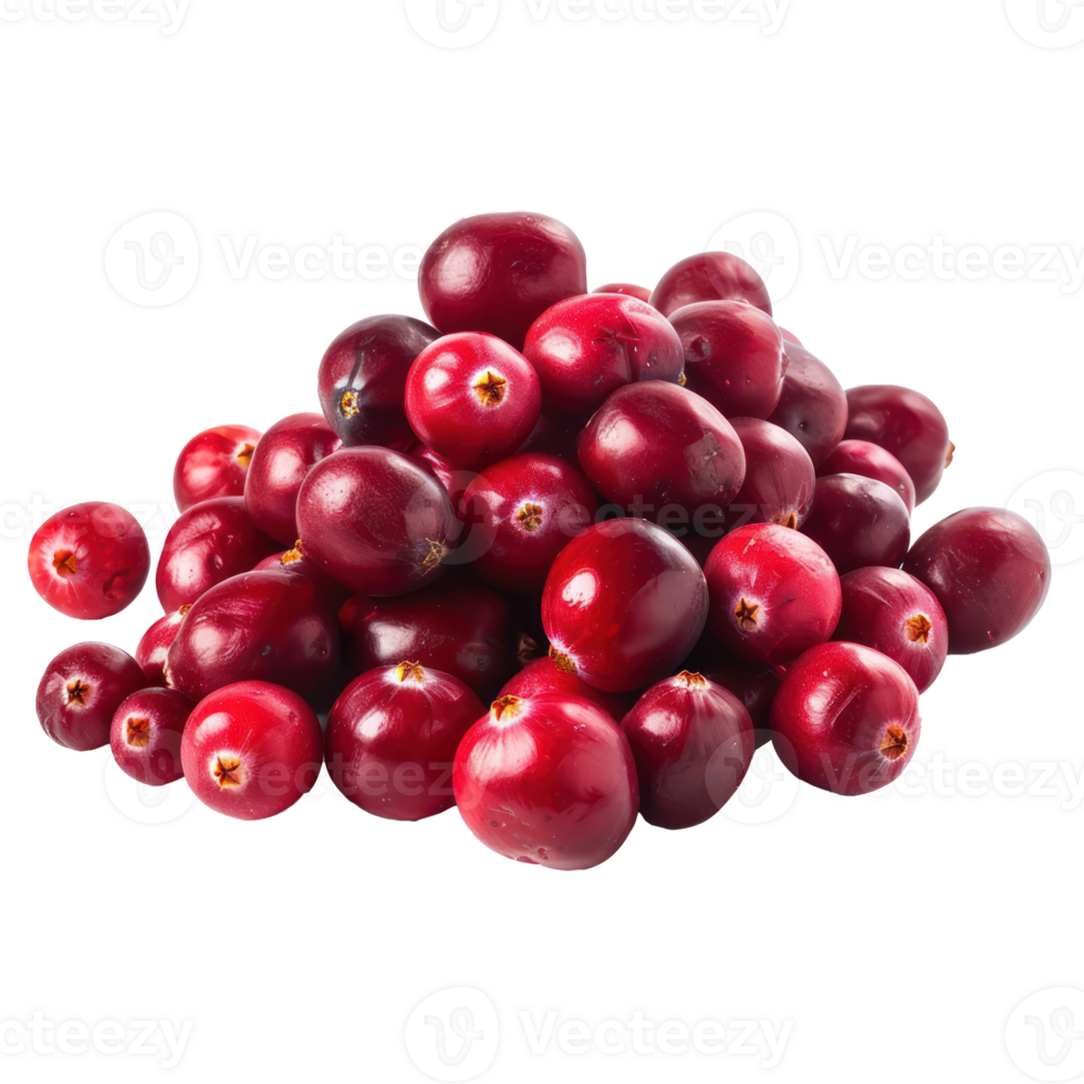 Heap of Fresh Cranberries, clipping path isolate on transparency background png