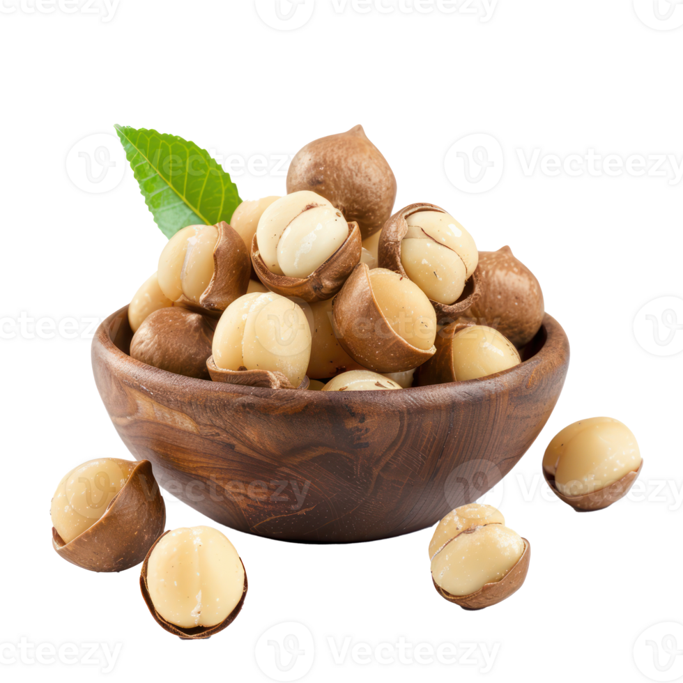 Macadamia Nuts in a bowl isolate on transparency background png