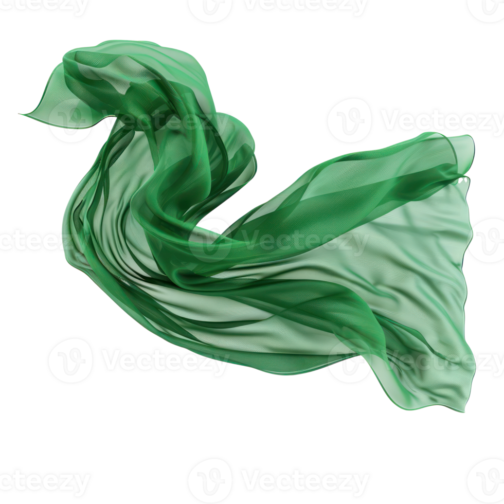 floating green fabric blowing isolate on transparency background png