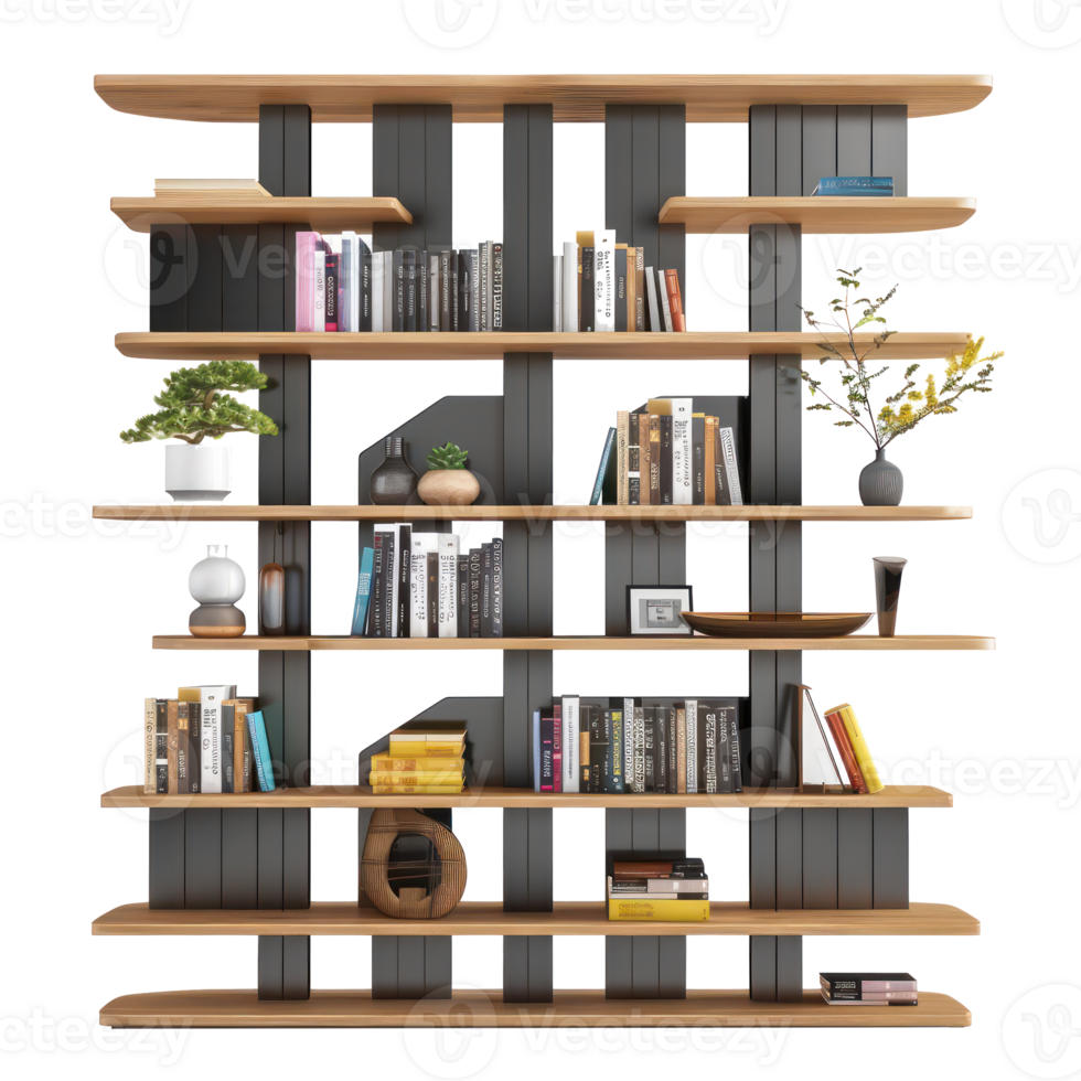 Modern Bookshelf Design side view full length isolate on transparency background png