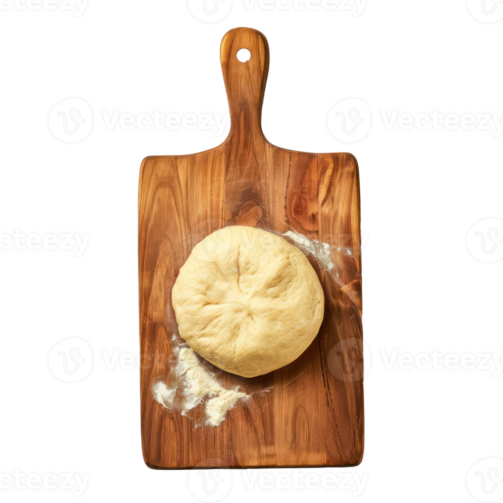 fresh raw dough on wooden chopping board top view full length isolate on transparency background png