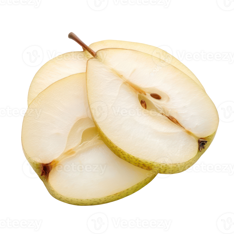 Pear slices front view full length isolate on transparency background png
