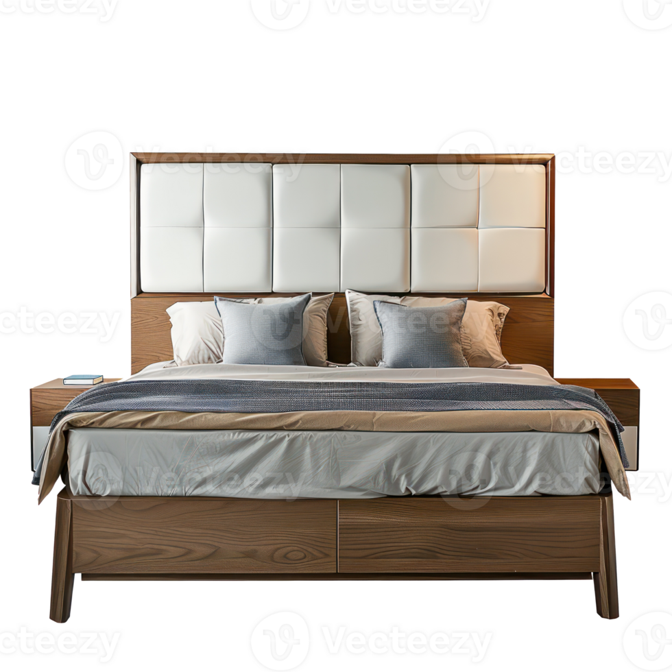 Modern bed room Nightstand front view full length isolate on transparency background png